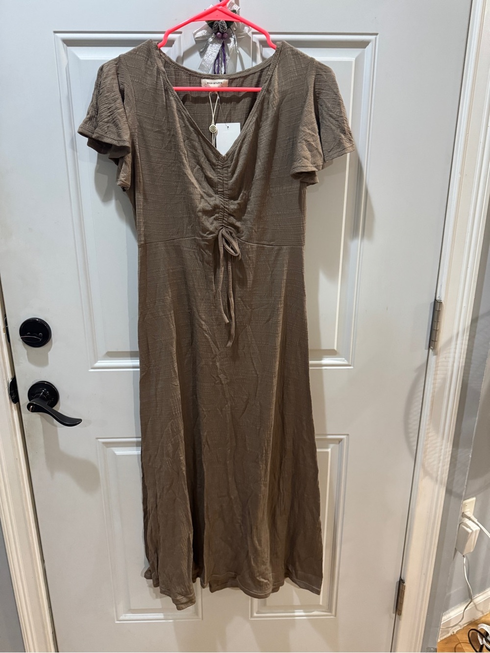 Max Studio Taupe Tie-Front Maxi Dress